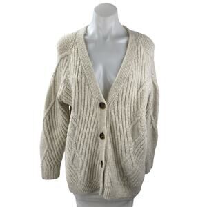 Mark & Spencer Cream Argyle Rib Knit V Neck Button Down Cardigan Sweater Top M